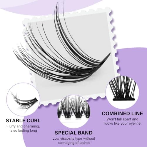 B&Qaugen Lash Clusters 280 Pcs 40D-0.07D-9-16MIX B&Q LASH Individual Lashes 10D 20D 30D 40D 50D Cluster Lashes C D Curl Eyelash Clusters Soft Volume DIY Lash Extensions at Home (40D-0.07D,9-16MIX) — view 2