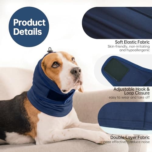IDOMIK Dog Ear Muffs Noise Protection, Dog Calming Hoodie for Anxiety Relief, Soft Double-Layer No Shake Head Wraps, Quiet Ear Covers for Thunderstorm, Firework, Bath, Grooming & Blow Drying,Blue,XL — view 4
