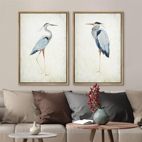 MUDECOR Framed Canvas Print Wall Art Heron Bird Illustrations Modern Art Decorative Bohemian Colorful Chic for Living Room, Bedroom, Office - 24"x36"x2 Natural — view 2