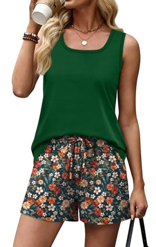 WIHOLL Lounge Sets for Women Two 2 Piece Short Sets for Women Summer Beach Vacation Clothes Business Casual Travel Airport Cruise Outfits 2026 Matching Clothing Fashion Resort Wear 2026 Green Floral — view 3