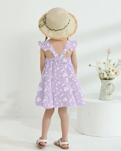 DeeFant Toddler Girl Dress Ruffle Sleeveless Little Girls Summer Outfits Kids Dresses Floral Sundress Beach Casual Purple 5-6T — view 3
