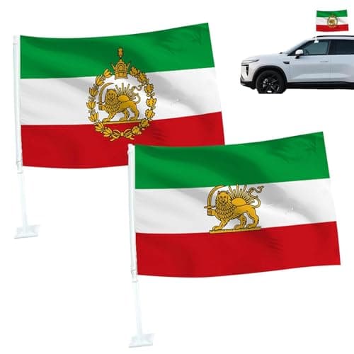 Small Iran Car Flags Banner Iranian Car Window Flags Small Former Lion Sun Banner Persia Historic Iranian Flag Car Flag for Sedan Truck RV Commuting Travel Adventure (a3-A+B,One Size)