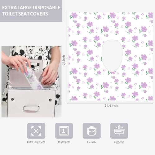 Blissful Diary 20 Pcs Toilet Seat Covers Disposable for Toddlers & Adults, Extra Large Waterproof, Portable Package for Travel, Kids Potty Training(Purple Flowers)) — view 3
