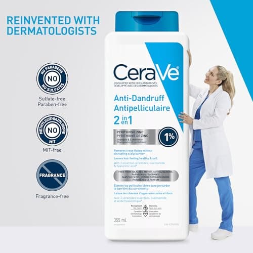 CeraVe 2-in-1 Anti-Dandruff Hydrating Shampoo and Conditioner, Gently Cleanse Scalp, Remove Flakes, & Reduce Itching while Hydrating the Hair. Suitable for all Hair Types, Even Colour-Treated. 355mL — view 6
