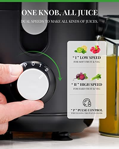GDOR Juicer Machine, Electric Centrifugal Juicer with Titanium Enhanced Cut Disc, Dual Speeds with 2.5" Feed Chute, for Fruits and Veggies, Anti-Drip, Includes Cleaning Brush, BPA-Free Black — view 3