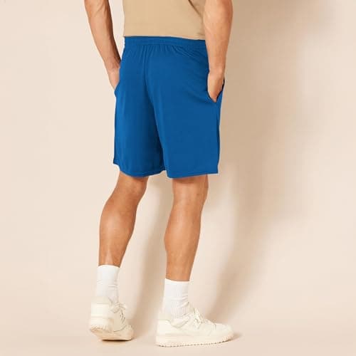 Amazon Essentials Men's Athletic Basketball Gym Shorts, Breathable Moisture Wicking Performance Tech Loose-Fit Training Shorts with Elastic Waist, Pack of 2, Blue/Neon Lime Green, X-Small — view 3