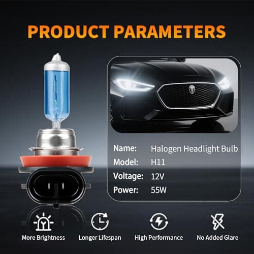 LUVALON H11 Headlight Bulb, 12V 55W H11 Halogen Headlight Bulbs, High Beam, Low Beam and Fog Light Replacement, Automotive Headlight Bulbs, High Performance, Super Bright, 2 Pack — view 3
