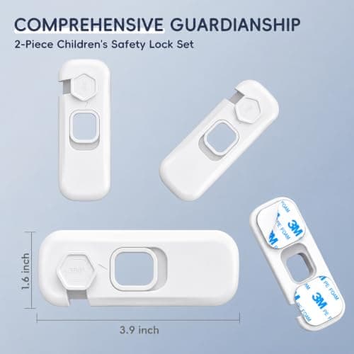 Blissleaf 2-Pack Fridge Locks, Child Proof Refrigerator/Freezer Door Lock, Child Safety Cabinet Lock with Adhesive Pads - Freezer Latch to Keep Door Closed for Latches,Drawer,Closets,Oven (White)
