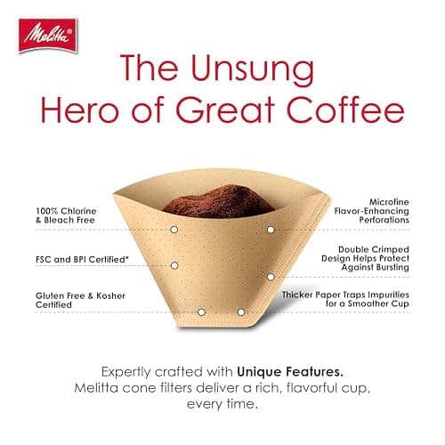 Melitta #4 Unbleached Coffee Filters, Premium, Natural Brown, Flavor Enhancing Coffee Filters for 8-12 Cup Coffee Makers, Kosher Certified, Compostable, 100 Count (Pack of 3) — view 2