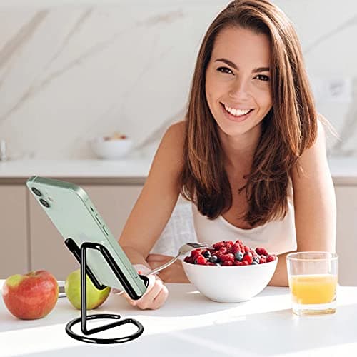 ROPOSY Cell Phone Stand for Desk, Cute Metal Black Cell Phone Stand Holder Desk Accessories, Compatible with All Mobile Phones, iPhone, iPad — view 5