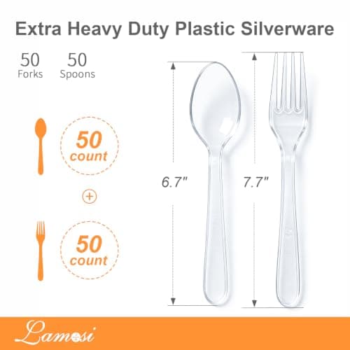 Lamosi 100 Count Extra Heavy Duty Clear Plastic Forks and Spoons