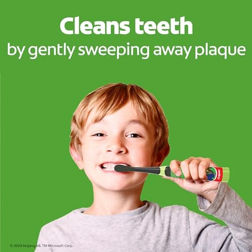 Colgate Kids Battery Powered Minecraft Toothbrush, Extra Soft Kids Battery Toothbrush with 1 AA Battery Included, Made for Ages 3 and Up, Features Easy On and Off Switch, Flat Lay Handle, 1 Count — view 3