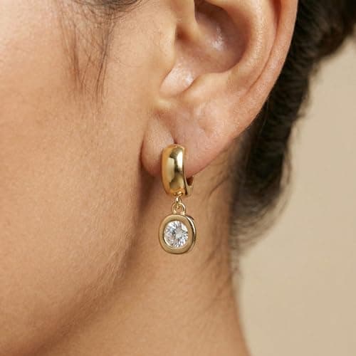 NIXMAX Trendy Gold Dangle Earrings for Women, Chunky Statement Round CZ — view 2