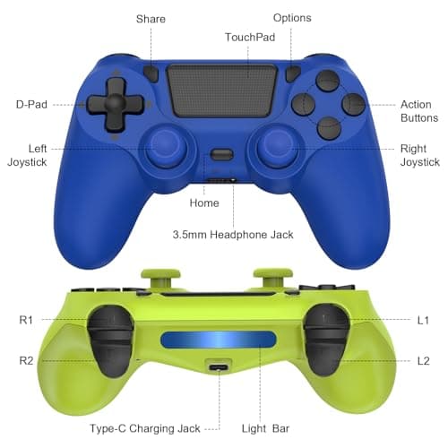 SHINXIN 2 Pack Wireless Controller Compatible with PS4/Slim/Pro/PC with Dual Vibration/3.5mm Audio/Type-C Port and 2 pcs Type-C Cable — view 4
