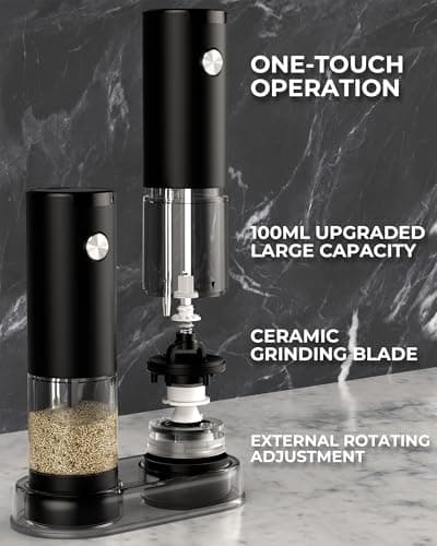 Electric Salt and Pepper Grinder Set, Automatic Battery Salt and Pepper Shakers，6 Adjustable Coarseness with LED, 100ml Upgraded Larger Capacity Pepper Mill Shakers for Kitchen, Dining and Gifts — view 5