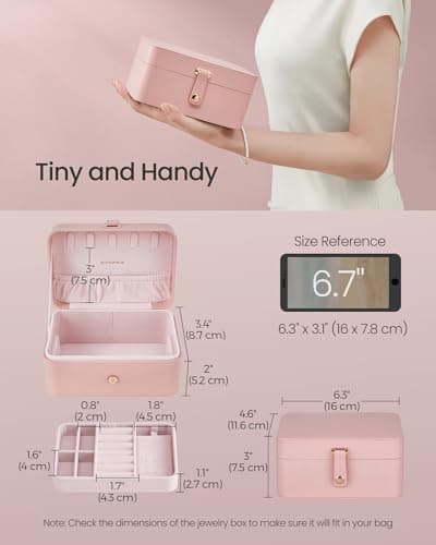 SONGMICS GISELLA Collection - Travel Jewelry Organizer, 2-Layer Jewelry Case Holder with Shiny Metal Hardware, Portable, Premium Velvet, for Earrings Necklaces, Jelly Pink UJBC166R01 — view 3