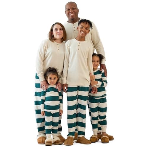 Butterblu JAMIE Matching Family Jammies Holiday Pajamas 100% Organic Cotton PJs Adults, Kids, Toddlers, Baby, Pets, Green Jumbo Stripe, 7 Years