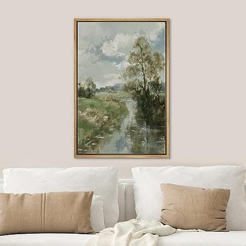 SIGNWIN Framed Canvas Print Wall Art River Through Spring Forest Field Nature Wilderness Modern Art Decorative for Living Room, Bedroom, Office - 24"x36" NATURAL — view 2