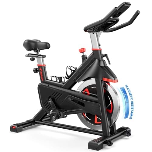 Merach Magnetic Exercise Bike, Heavy Duty Stationary Bike with Automated Resistance, 300 350 Lbs Weight Capacity, Low Noise Indoor Workout Bike for Home Gym with Self-Developed App