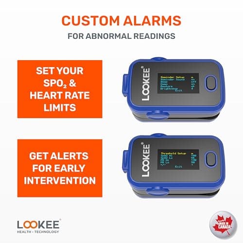 LOOKEE A310 Premium Pulse Oximeter Finger Heart Rate Oxygen Monitor | Proudly Canadian | SpO2 Blood Oxygen Level | Medical Accuracy, Alarm & PI | OLED Display | Carry Case & Batteries | Blue — view 5