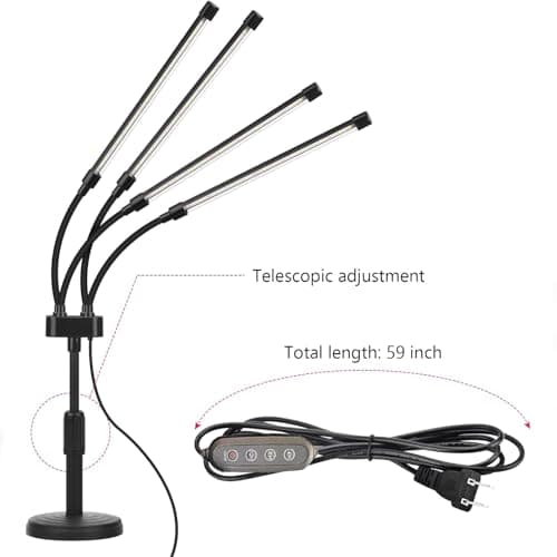 Grow Lights for Indoor Plants, Four Head LED Grow Light with Full Spectrum & Red White Spectrum for Indoor Plant Growing Lamp, 4/8/12H Timer, Adjustable Gooseneck, 3 Switch Modes — view 4