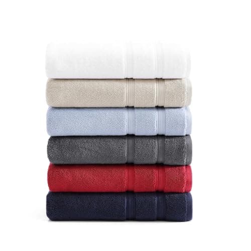 Tommy Hilfiger – Bathroom Towels, Soft Cotton Washcloths, Bath & Hand Towel Set, Zero Twist, Medium Weight & Highly Absorbent, Set of 6, College Dorm Room Essentials (Harborside Charcoal) — view 2