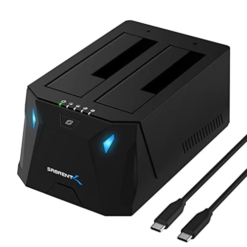 SABRENT 2 Bay USB C Hard Drive Docking Station, SSD HDD 2.5 3.5 inch SATA case Dock, External SSD Enclosure, Power Adapter, Offline cloning, LED Indicator, Tool-Free, USB-c Cables Included (EC-CH2B)