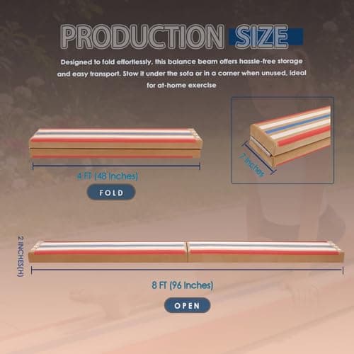 8 FT Folding Laser Beam Gymnastics, Non-Slip Floor Balance Beam | 330 Lbs Capacity, Pro-Grade Solid Wood Core for Kids, Beginners Professional | Home, School, Gym Training Equipment — view 5