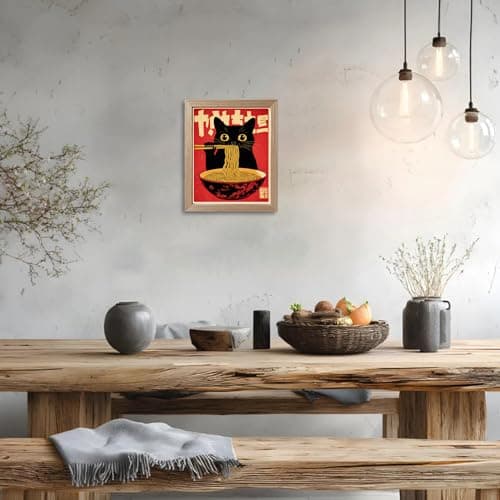 Framed Cat Ramen Print Posters Japanese Kitchen Canvas Wall Art Japandi Wall Decor Minimalist Painting Dining Room Picture Wall Decor for Home — view 4