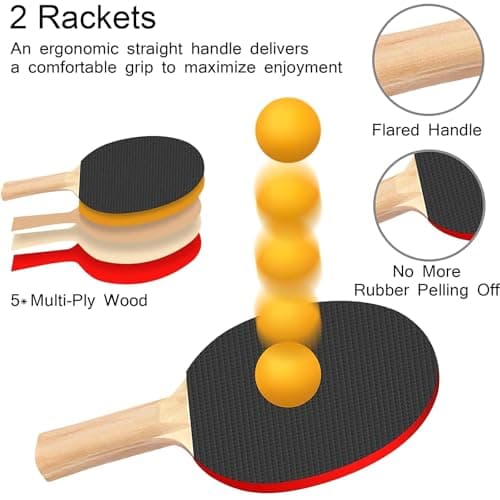 FBSPORT Ping Pong Paddle Set, Portable Table Tennis Set with Retractable Net,Rackets,Balls and Carry Bag for Indoor/Outdoor Games — view 3