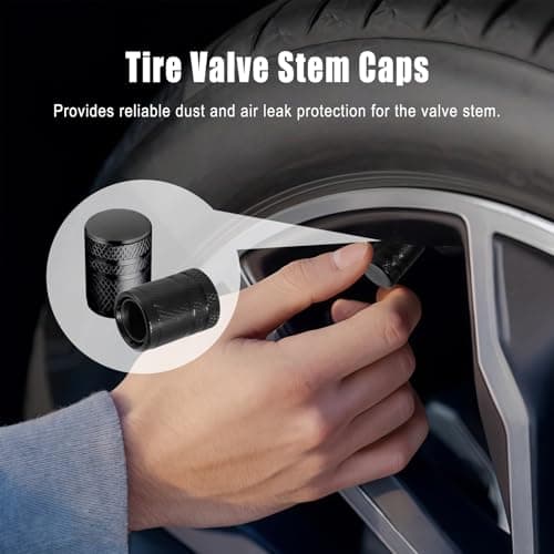 MTABCTY 5 PCS Tire Valve Stem Caps - Anodized Aluminum Tire Valve Caps, Corrosion Resistant Universal Stem Covers for Cars Trucks Motorcycles SUVs Bikes (Black) — view 2
