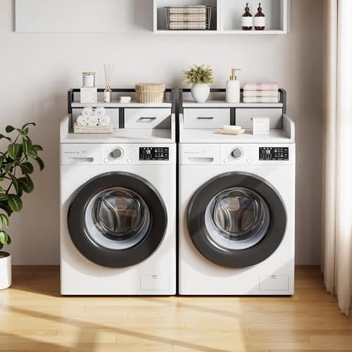 Garvee 2-Tier Washer Dryer Countertop with Shelf and 2 Drawers, Washing Machine Topper with High Guardrails and Smooth Edges for Laundry Hamper Storage Organization, White — view 5
