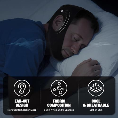 Snoring Stopper Chin Strap with Jaw Tape for Sleeping, Mouth Breathing Solution for CPAP Users, Head Mouthpiece Solution Keep Jaw Closed, Mandibular Advancement Reducing Aids for Men & Women — view 3