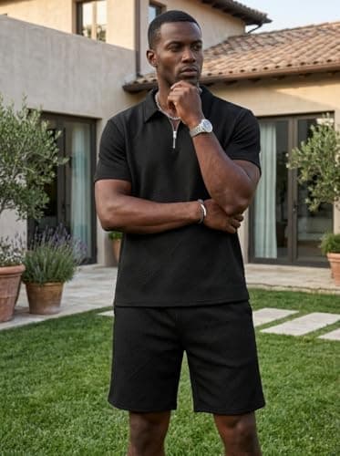 Mens Short Sets 2 Piece Summer Outfits Polo Shirt and Shorts Set Casual Short Sleeve Sweatsuit Tracksuit Loungewear — view 2