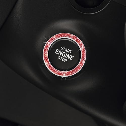 CCHRN Car Bling Engine Start Ring Decals, Crystal Rhinestone Push Start Button Decorative Ring, Universal Sparkling Key Ignition Knob Cover for Women Girls, Car Accessories (Red) — view 5