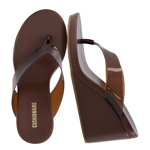 CUSHIONAIRE Bera Platform Thong Womens Sandals, Stylish Wedge Flip Flops for Women with Contoured Comfort Footbed, WHISKEY 8