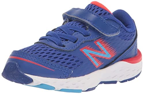 New Balance Kid's 680 V6 Hook and Loop Running Shoe, Infinity Blue/Neo Flame/Vibrant Sky, 5.5 Wide Toddler