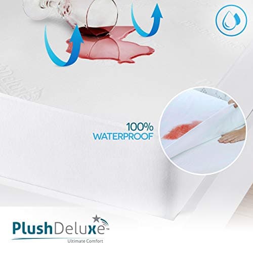 PlushDeluxe Premium Bamboo Mattress Protector – Full Size, Waterproof, & Ultra Soft Breathable Noiseless Washable Bed Mattress Cover for Comfort & Protection - White — view 2