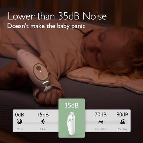 Momcozy Baby Nail File Electric, Gentle Baby Nail Trimmer Electric, Baby Nail Clipper with Night Light, 7 Grinding Head Replacement Pads, Green — view 2