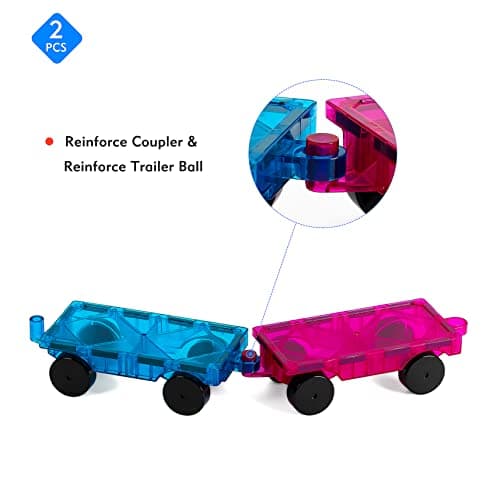 NEOFORMERS Magnetic Tiles Car Set Truck Kit Toy with Stronger Magnets, Educational Magnet Cars with Re-Enforced Hitch and Long Bed for Girls Boys Toddler Ages 3+ (Blue & Purple) — view 2