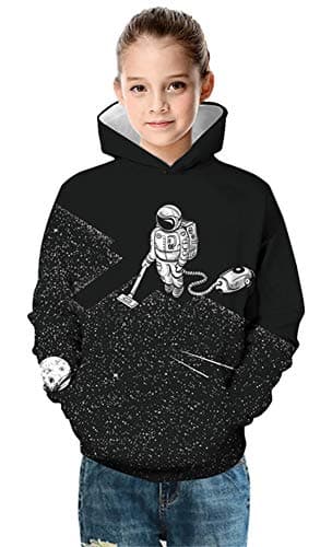 Imbry Boys Girls 3D Printed Hoodie for Kids Animal Hooded Pullover Sweatshirt(M,Astronaut) — view 3