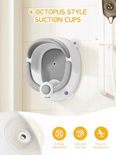 Baby Bath Seat for Babies 6 Months & Up - Bathtub Seats for Babies with 3 Baby Bath Toys, Non-Slip, Comfortable, Infant Bath Essentials-Grey — view 3