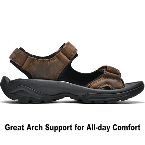 SHOPARKED Men's Leather Athletic Sandals Hiking Shoes EVA Cushion Foam Midsole With Arch support Rugged Durabrasion Rubber Outsole Dark Brown 9.5 — view 3
