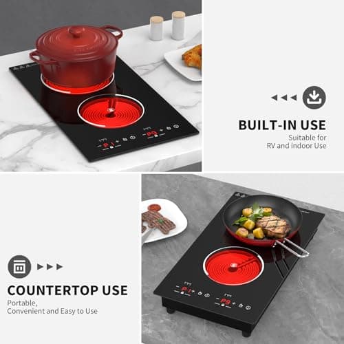 VBGK Electric Cooktop,12 Inch Built-in Radiant Electric Stove Top,110V 2100W 2 burner cooktop With 9 Heating Level, Timer & Kid Safety Lock, Sensor Touch Control 2 burner Induction Cooktop — view 4