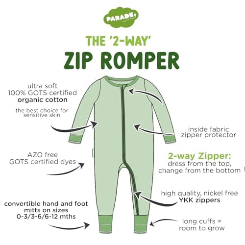 Parade Organic Snuggle Soft Melange '2-Way' Zipper Romper Light Grey Melange 6-12M with mitts — view 4