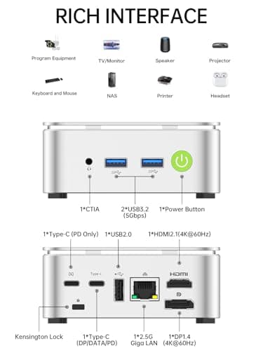GMKtec Mini PC Ryzen 5 3500U (Beats N150/N97), 16GB RAM 512 SSD, 2.5GbE LAN Desktop Computer Office Home Business HTPC Proxmox, Triple 4K Display, HDMI 2.1, WiFi, BT, USB-C, DP — view 4