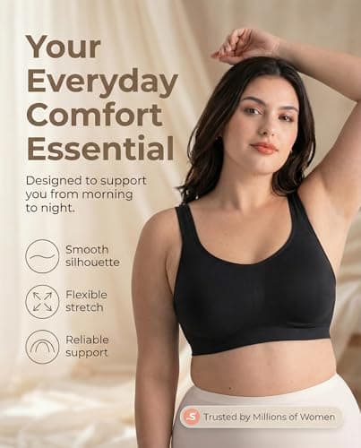SHAPERMINT Wireless Bras for Women - Full Support Seamless Bralette, Compression Sports Bra, Plus Size Minimizer Bras, Padded Wirefree Bra for Women Black — view 7