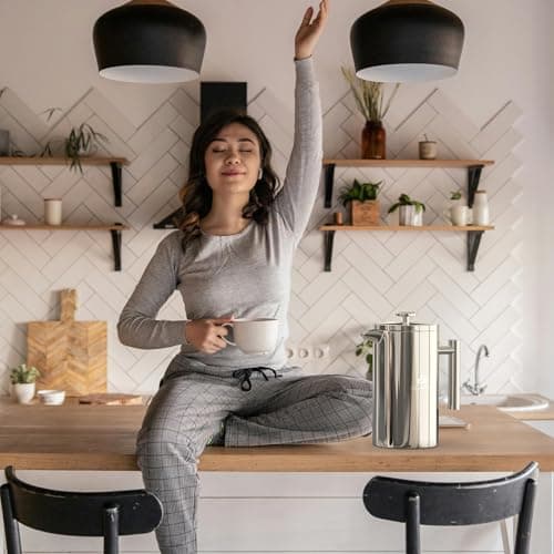 Miscedence French Press Coffee Maker, 4-Layer Filtration, Double Wall 304 Stainless Steel Coffee Press, Heat Resistant Rust-Proof, Multi-Use for Coffee Tea Espresso Home Office Travel — view 4