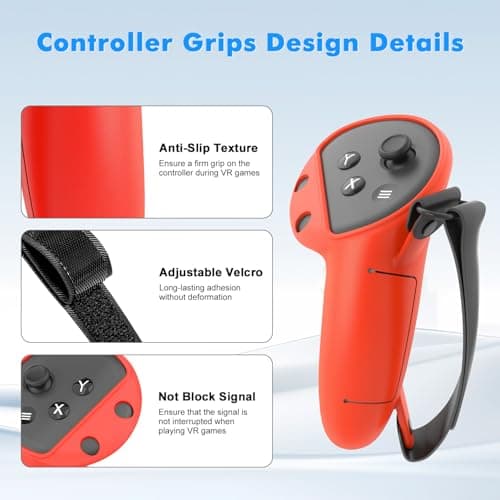 Rechale Silicone Cover Set Compatible with Oculus/Meta Quest 3S, VR Accessories for Meta Quest 3S, Protective Cover Set Includes Controller Grip Cover, Face Cover, VR Shell Cover (Red) — view 2