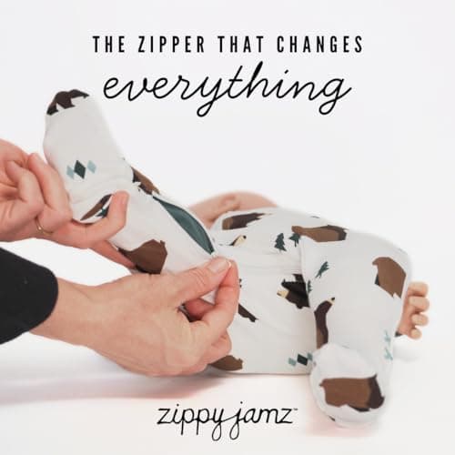 ZIPPYJAMZ Baby Sleepers, Organic GOTS Cotton Footed Onesies, Inseam Zipper for Quicker and Easier Diaper Changes - Little Grizzle (9-12 Months) — view 7